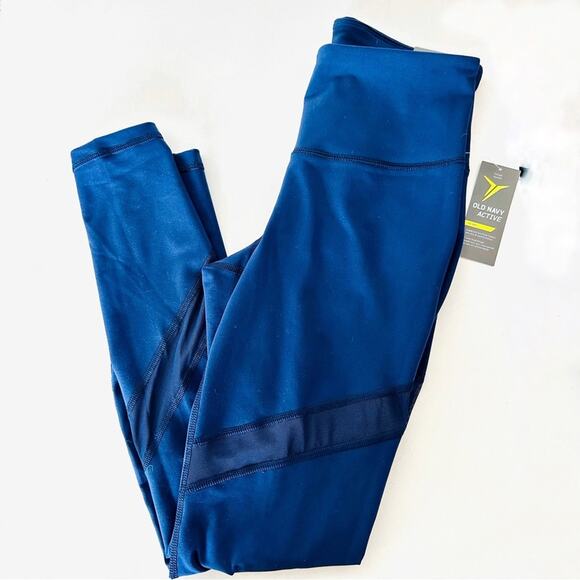 2 NEW OLD NAVY ACTIVE Black Navy Blue Go Dry Mesh Cutout High Rise Leggings S - Picture 10 of 15